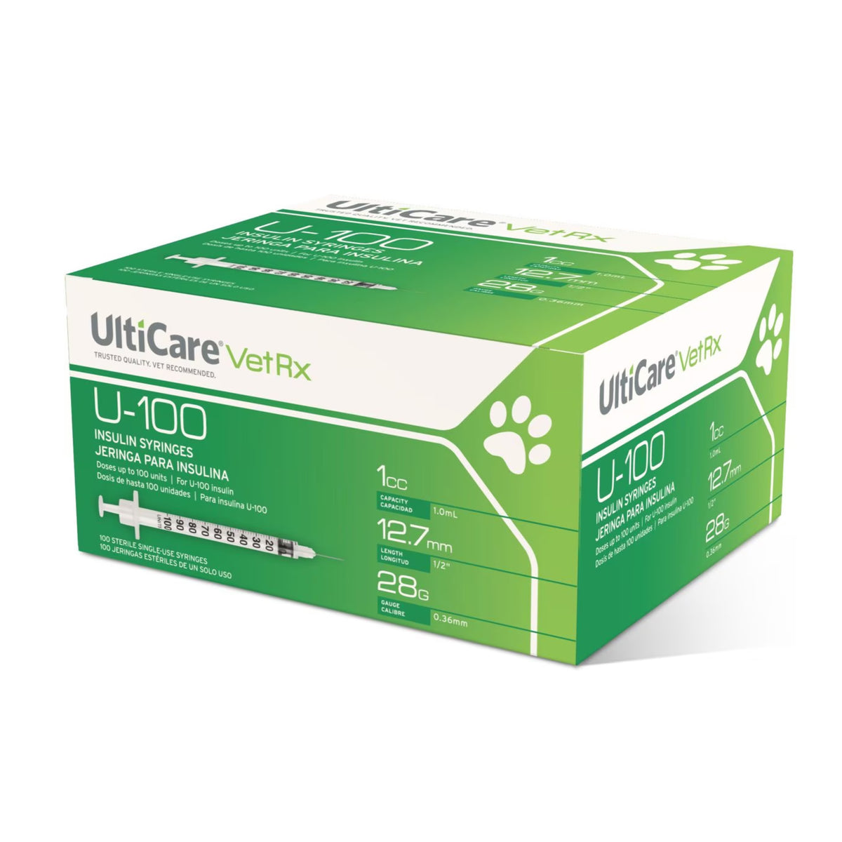 UltiCare VetRx U-100 Insulin Syringe 1cc, 28gx0.5