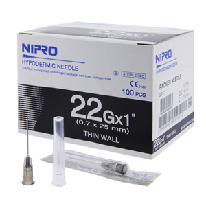 Hypodermic Needle with Plastic Hub, Black, 22g x 1.0”