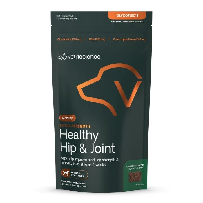 VetriScience Extra Strength Healthy Hip & Joint Chicken-Flavored Chews - 120 count for Dogs of All Sizes