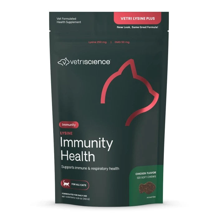 VetriScience Lysine Immunity Health Chicken Flavored Chews Immune Supplement for Cats, 120 count