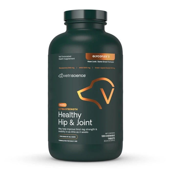 VetriScience Extra Strength Healthy Hip & Joint Chewable Tablets for Dogs, 120ct