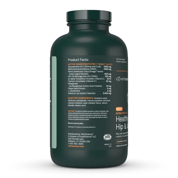 VetriScience Extra Strength Healthy Hip & Joint Chewable Tablets for Dogs, 120ct