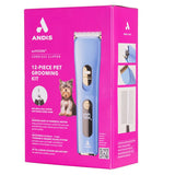 Envision Cordless Clipper, 12 Piece Pet Grooming Kit, Blue