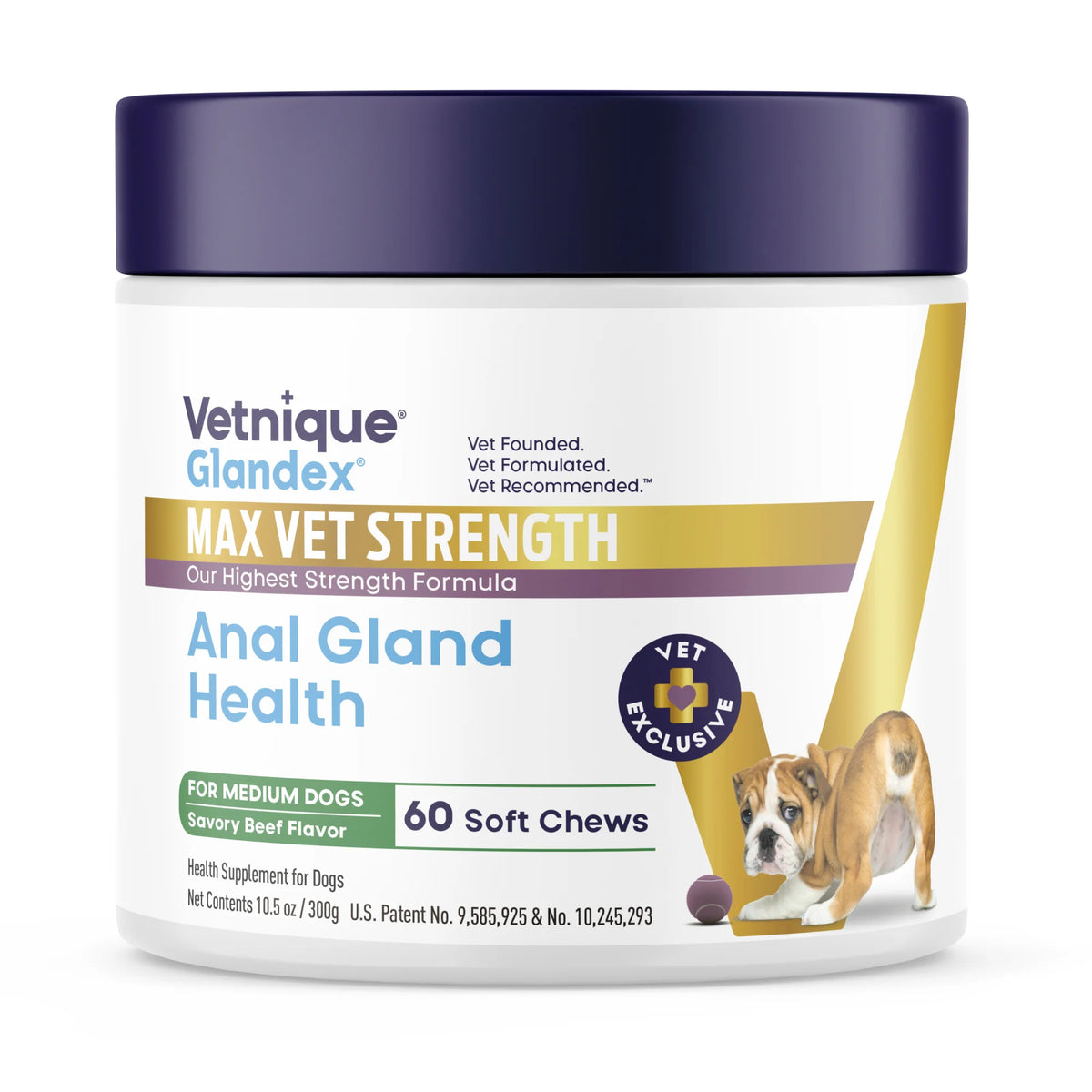 Glandex Max Vet Strength Anal Gland Chews for Dogs, Savory Beef Flavor (60 Count)