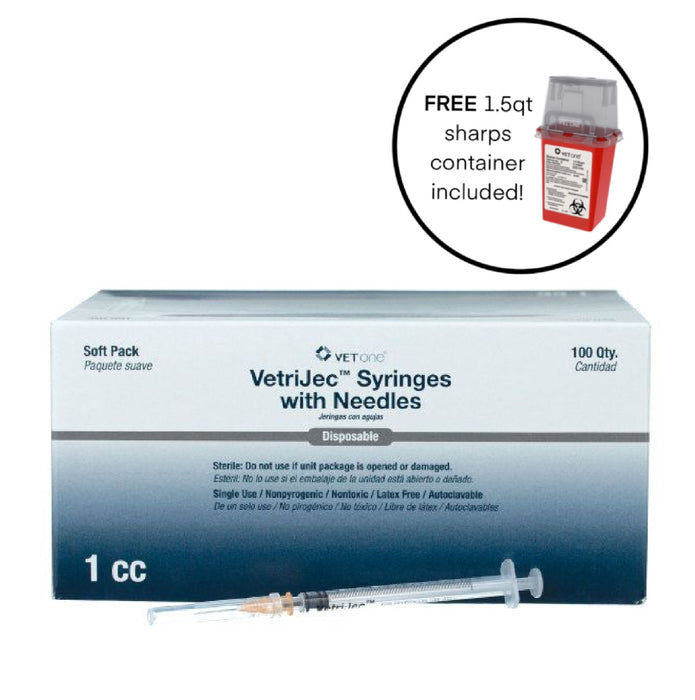 VetriJec Soft Pack 1cc Luer Slip Syringe with Tri-Beveled Needle, Orange, 25g x 5/8"